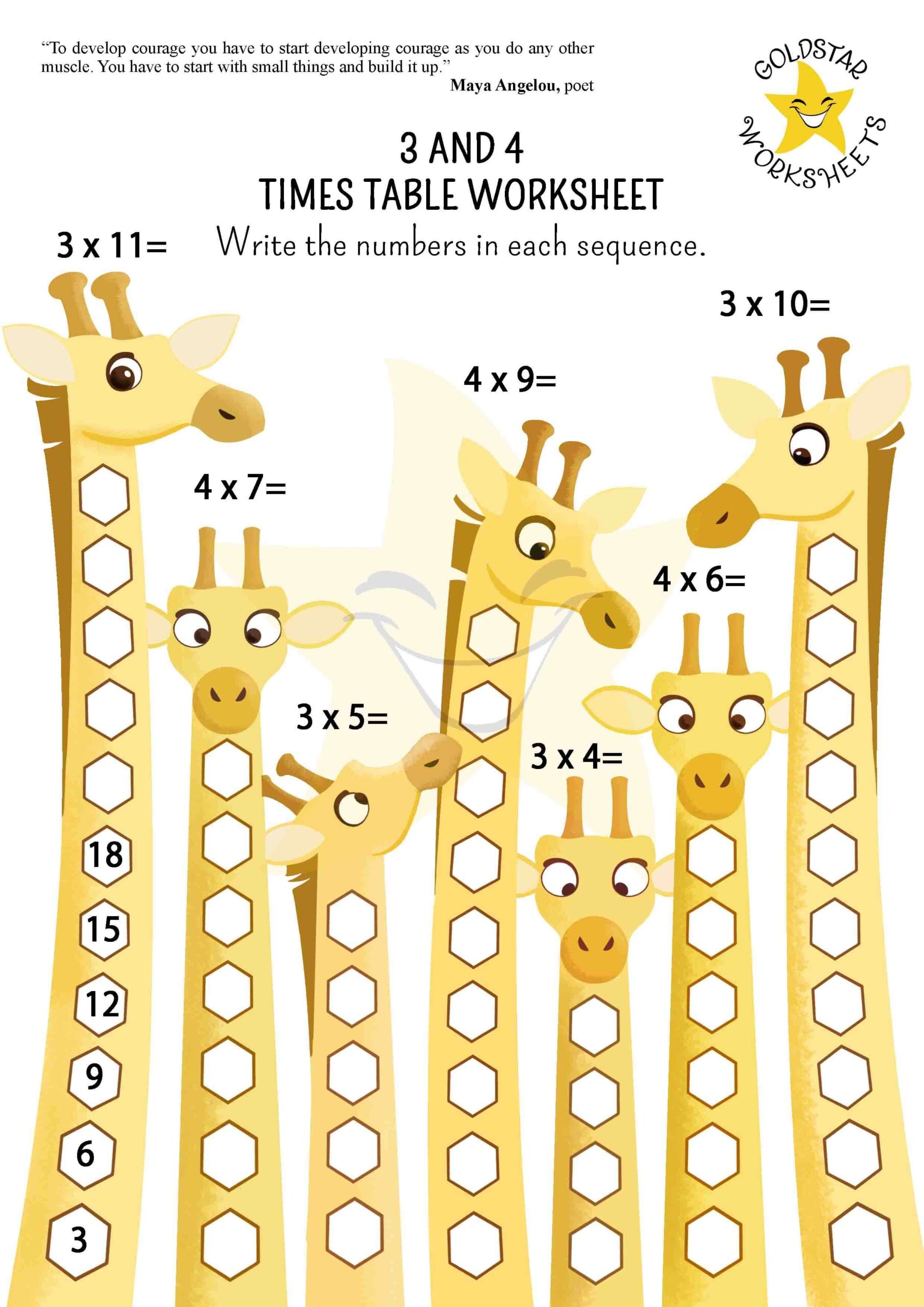 3 4 Times Tables On One Page Free Colorful Multiplication Sheets 3 4 Times Tables On One Page Free Colorful Multiplication Sheets