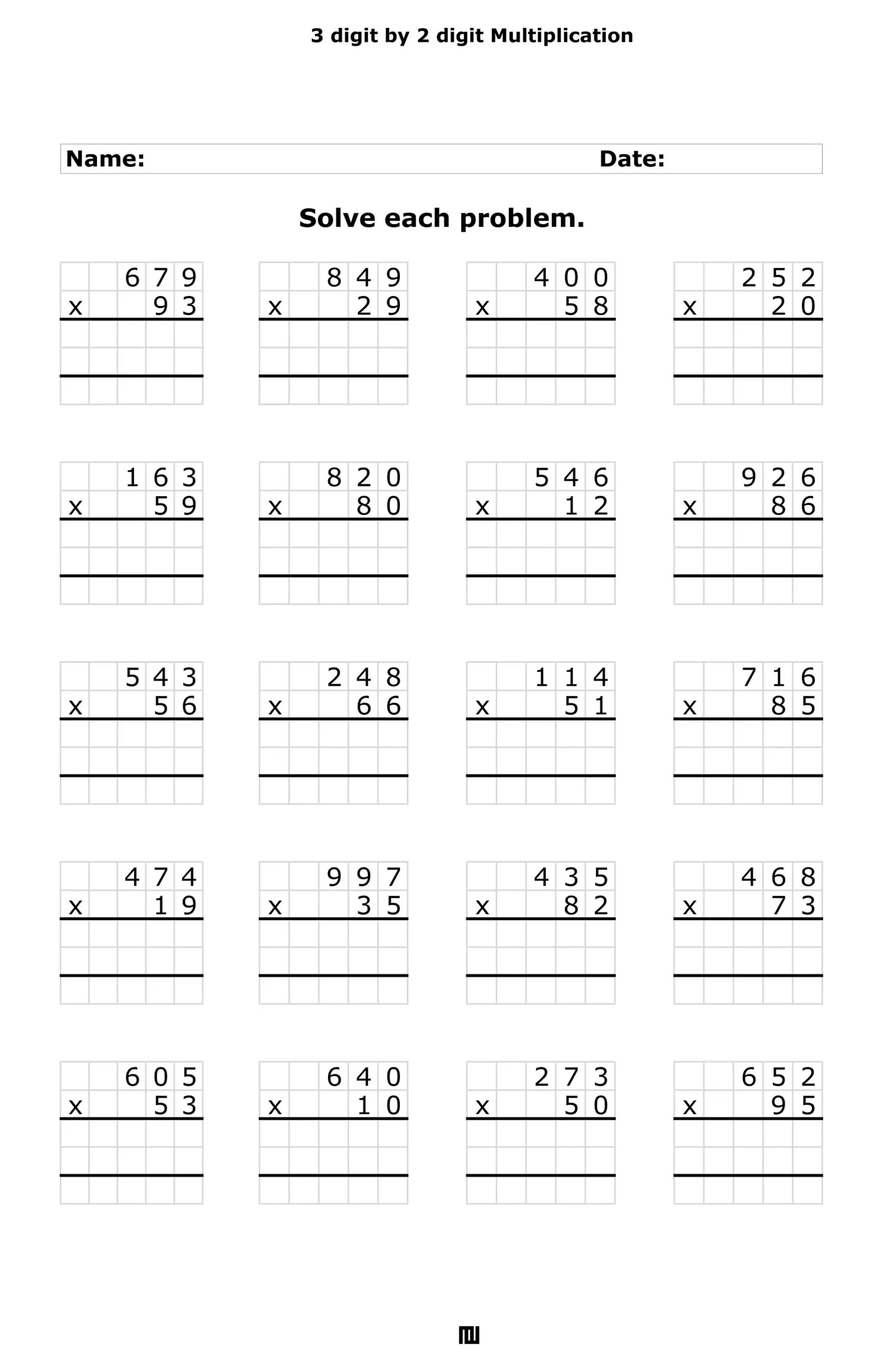 3 digit By 2 digit Multiplication Worksheets 100 Pages PDF Download Etsy