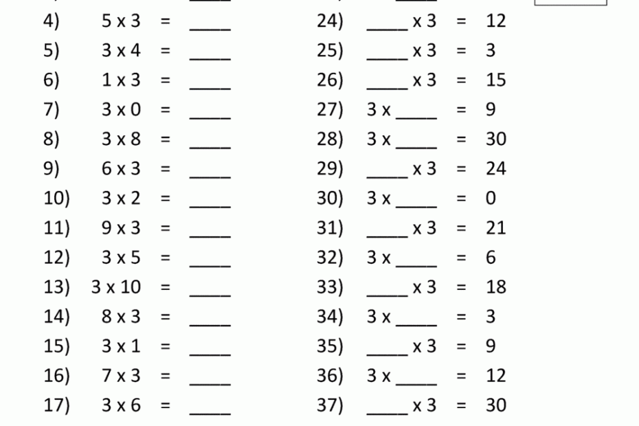 3 Times Table Worksheet Collection