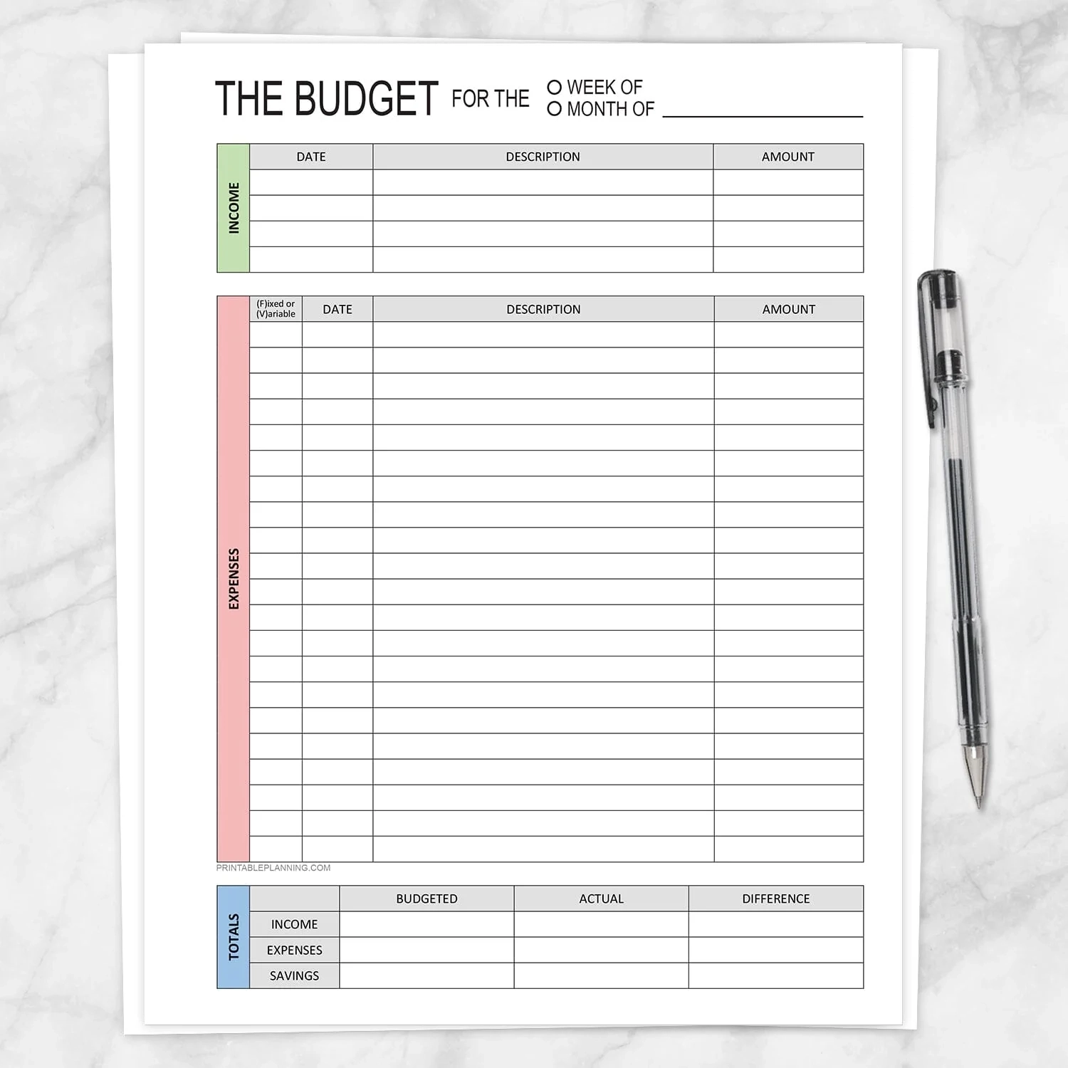 Budget Worksheet Weekly Or Monthly Green Red Blue Printable Printable Planning Budget Worksheet Weekly Or Monthly Green Red Blue Printable Printable Planning