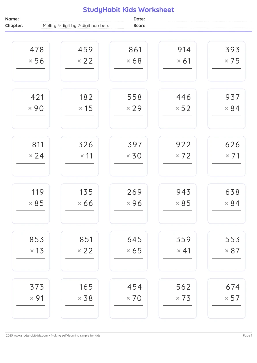 3 digit times 2 digit multiplication worksheets