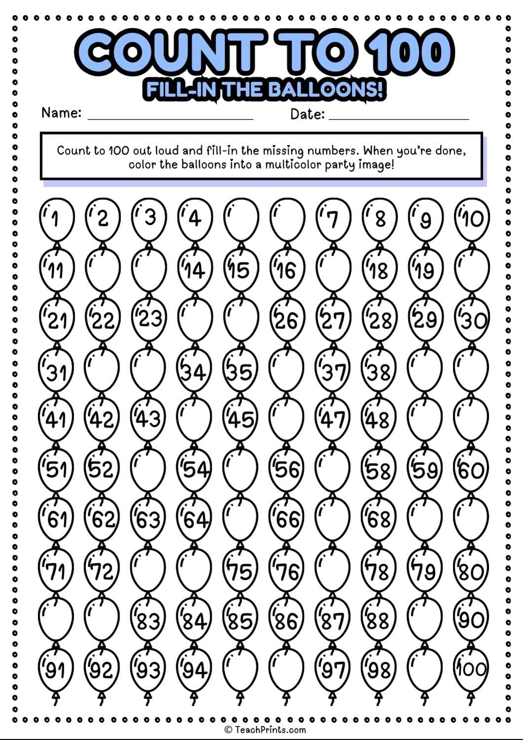 Free Count To 100 Worksheets Teach Prints Free Count To 100 Worksheets Teach Prints