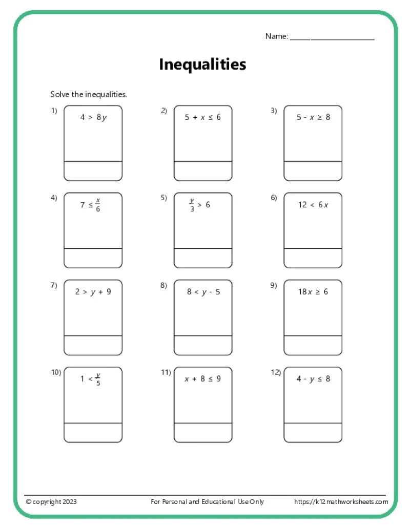Inequalities Worksheets