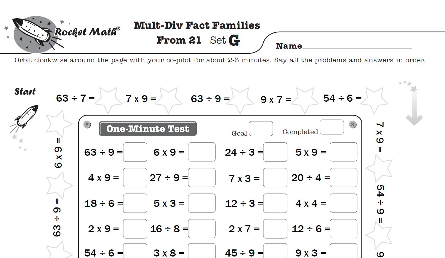 Mult Division Fact Families From 21 Learning Track Rocket Math