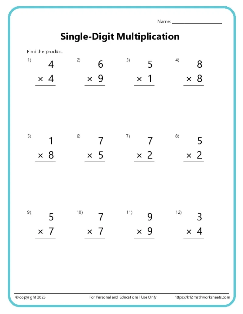 Multiplication Worksheets K12 Math Worksheets